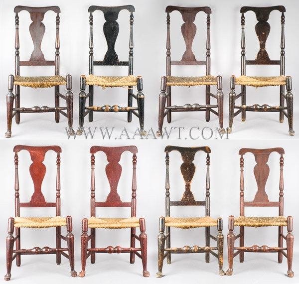 Queen Anne Side Chairs, Set of Eight, Painted, Possibly Same Shop Lower Hudson River Valley, Long Island Sound New York, Circa 1800, group view
